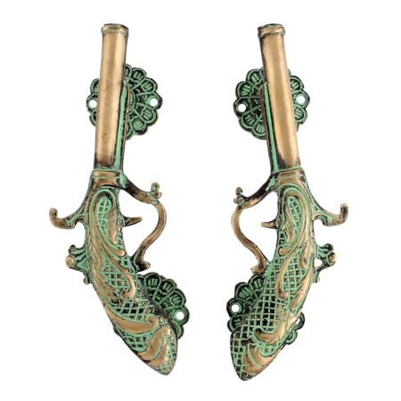 Green Brass Pistol Gun Decorative Door Handles In Pair
