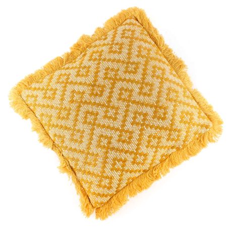 Mustard Yellow Fringe Throw Cushion Cover