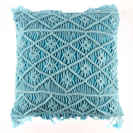 Light Blue Macrame Cushion Cover