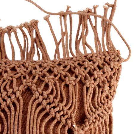Beige Macrame Cushion Cover with Fringes