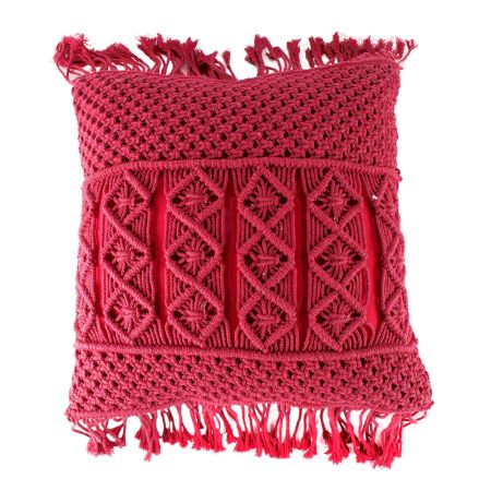 Red Macrame Cotton Cushion Cover