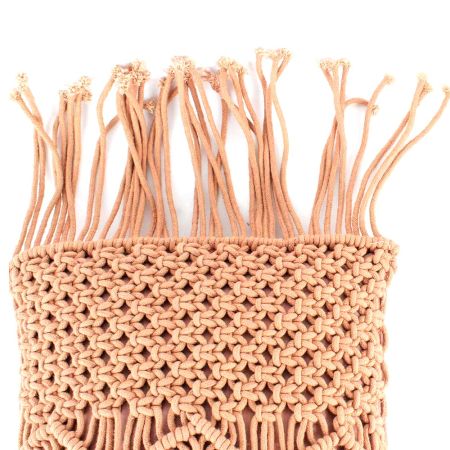 Peach Macrame Pillow Cover With Fringes