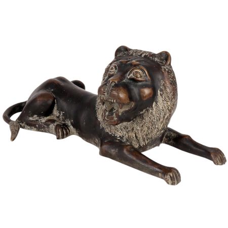 Brass Sitting Lion Statue in Black Finish