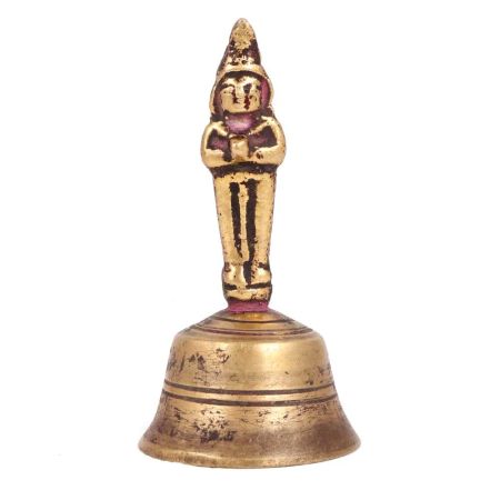 Brass Handheld Bell With Deity Finial