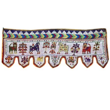 White Beaded Toran With Animal Motifs