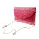 Pink Beaded Flap Bag With Chain