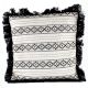 Black And White Cushion Cover With Blue Fringe On Border
