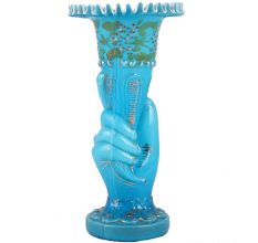 French Blue Hand Holding A Torch Vase