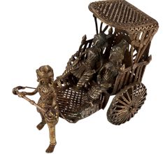 Chariot Pulling Tribal Art Man With Two Persons From Bengal
