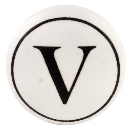 V Flat Alphabet Ceramic Drawer Knob