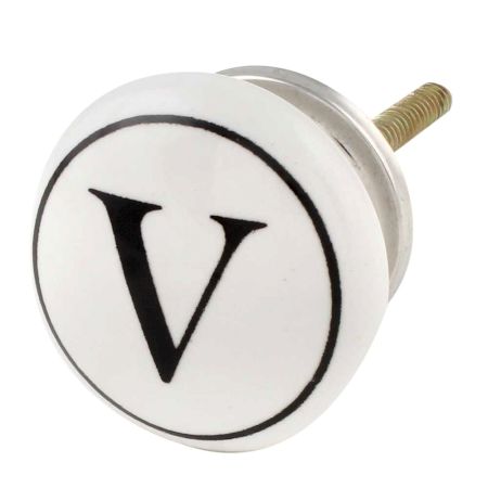 V Flat Alphabet Ceramic Drawer Knob