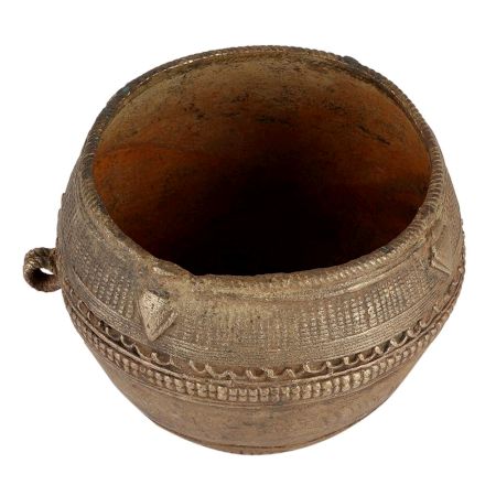 Tribal Brass Rice Measurement Bowl With One Handle