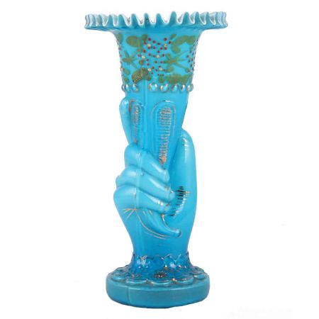 French Blue Hand Holding A Torch Vase
