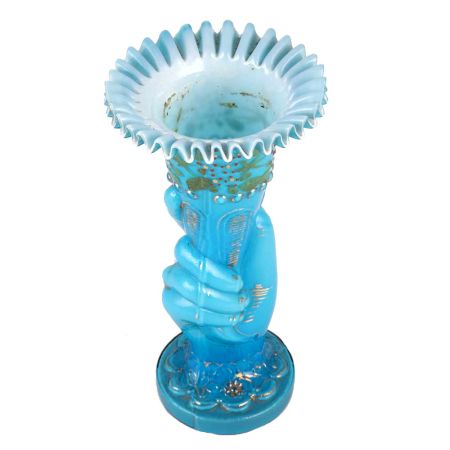 French Blue Hand Holding A Torch Vase