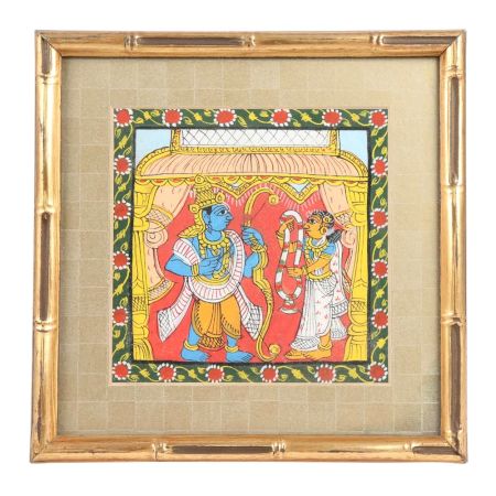 Painting Sita And Rama Ramayan's Marriage In A Golden Frame