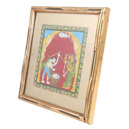 Painting Arjun Mahabharat's Marriage In A Golden Frame