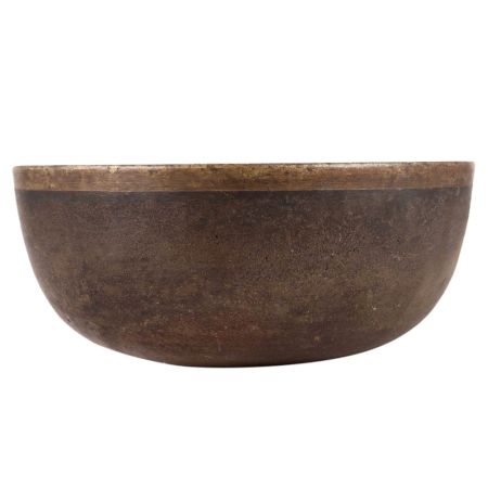 Round Brass Bowl With Dark Patina