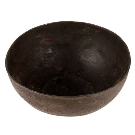 Handmade Brass Bowl With Faded Floral Pattern