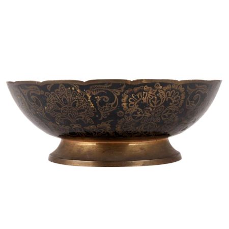 Brass Serving Bowl With Enamel Work Floral Pattern