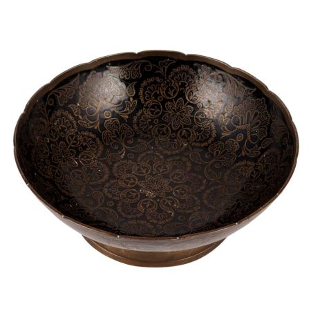 Brass Serving Bowl With Enamel Work Floral Pattern