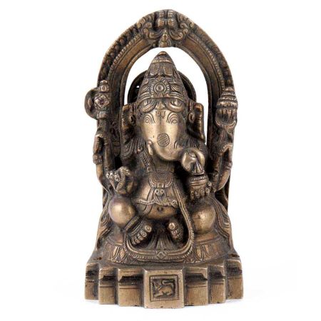 Sitting Brass Ganesha  Statue With Arch