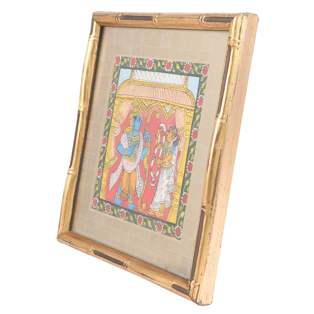 Painting Sita And Rama Ramayan's Marriage In A Golden Frame