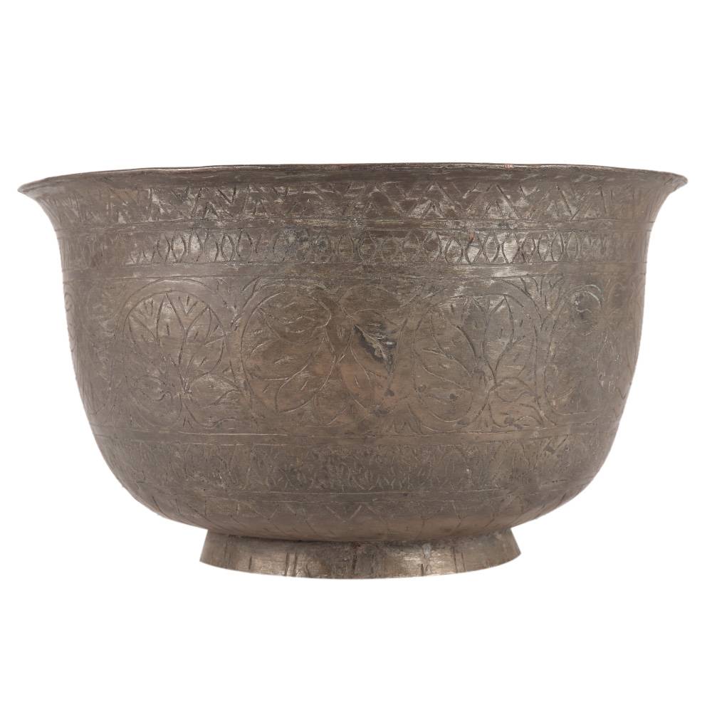 Bras BowlÂ Carved With Floral Design In Black Finish