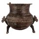 Brass Tribal Carved Planter On Horse Stand In Black Finish