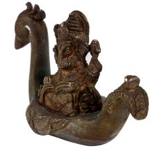 Brass Ganesha Statue On Peacock Boat Writing A book