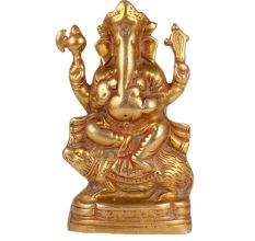 Brass Ganesha Idol seated On A Big Rat