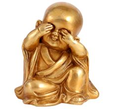 Golden Brass Monk Sees No Evil Statue