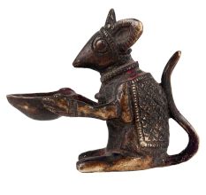 Brass Rat Holding Diya In Dark Finish