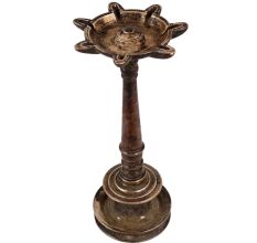 Indian7 Faceted Brass Oil Lamp From South India
