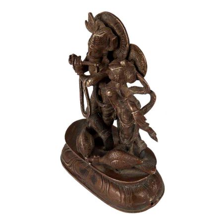 Brass Statue Of Radha Krishna With Peacocks