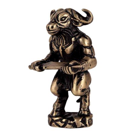 Brass Underworld Guardian Ox Statue Holding A Sword