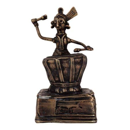 Brass Tribal Drummer Musician Statue