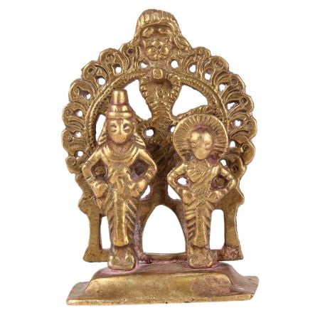 Brass Vishnu Laxmi Narayan Murti Standing With Decorative Arch