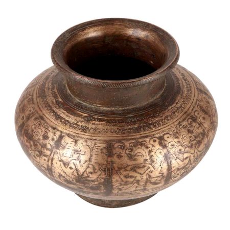 Solid Brass  Wide Water Pot With Patina Finish