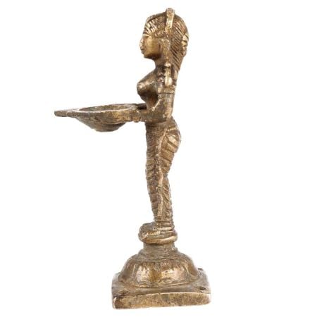Brass Deeplaxmi Holding Diya In Antique Finish
