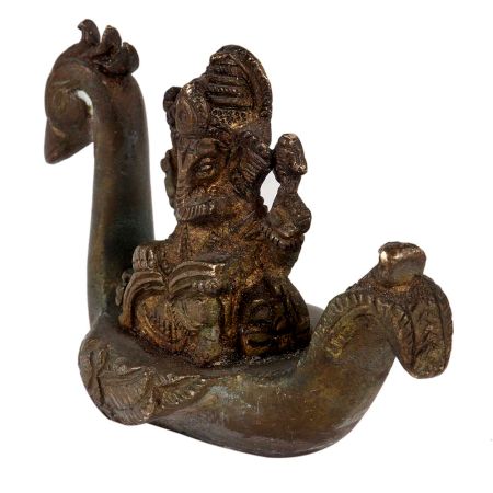 Brass Ganesha Statue On Peacock Boat Writing A book