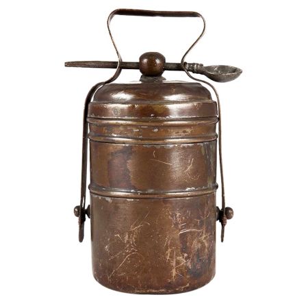 Brass Tiffin Box Or Dabba With Spoon