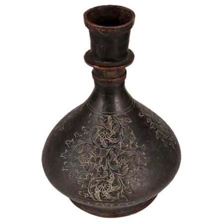 Brass Lamp Hookah Base With Engraved Floral Pattern