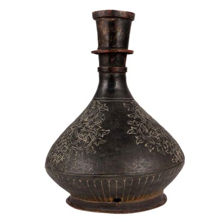 Brass Lamp Hookah Base With Engraved Floral Pattern