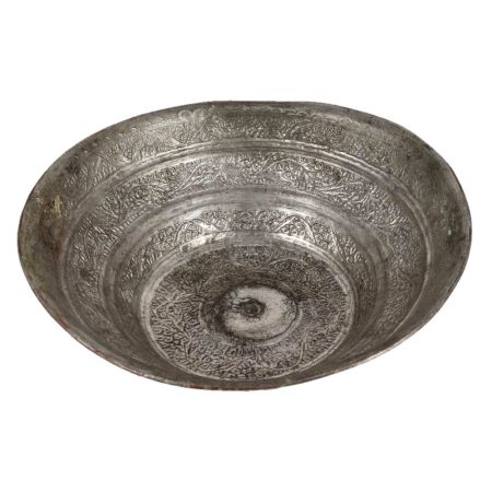 Old Etched Copper Floral Band Bowl