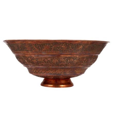 Persian Style Red Copper BowlÂ With Floral Engravings