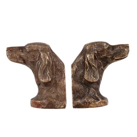 Brass  Dachshund Dog Face Bookends In Dark Finish