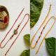 Red Eye Rakhi And Yellow Brass Dhaga