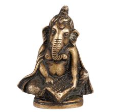Brass Statue of Lord Ganesha Playing Harmonium