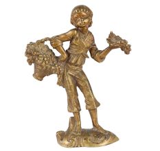 Brass Statue Of Young Girl With Basket Of Grapes