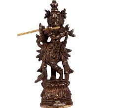 Ornate Brass Krishna Statue With Flute